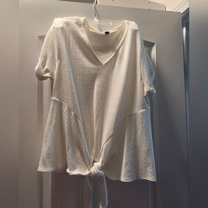 Alya Cream Short Sleeve Tie-Front Top